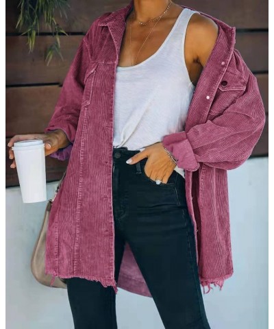 Women's Casual Oversized Button Down Corduroy Shirt Jacket Coat Washed Retro Shacket Light Wine $24.47 Jackets