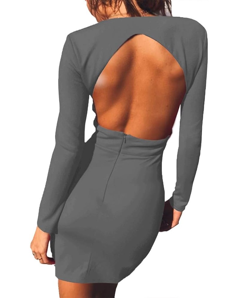 Women's Deep V Neck Bodycon Dress Long Sleeve Backless Sexy Club Party Dresses Dark Grey $11.19 Dresses