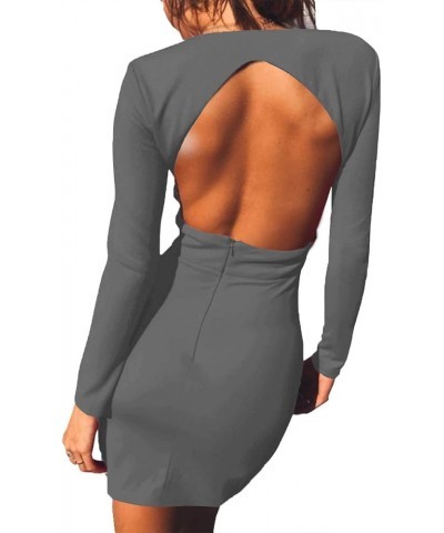 Women's Deep V Neck Bodycon Dress Long Sleeve Backless Sexy Club Party Dresses Dark Grey $11.19 Dresses