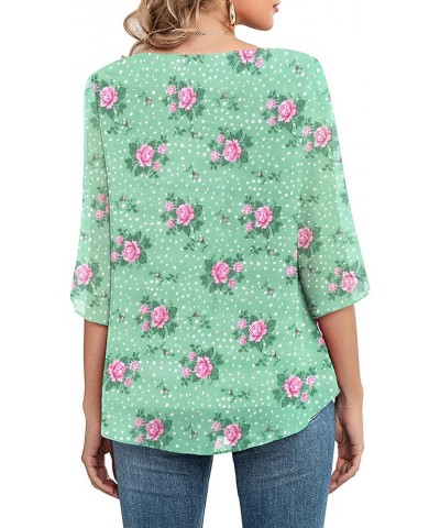 Womens Casual Scoop Neck Loose Top 3/4 Sleeve Chiffon Blouse Shirt Tops Pink Flower/ Green $14.40 Blouses