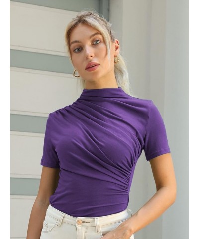 Women's Mock Neck Slim Fit T-Shirts Short Sleeve Ruched Dressy Tops Casual Elegant Tee Purple 57 $10.25 T-Shirts