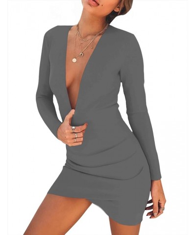 Women's Deep V Neck Bodycon Dress Long Sleeve Backless Sexy Club Party Dresses Dark Grey $11.19 Dresses