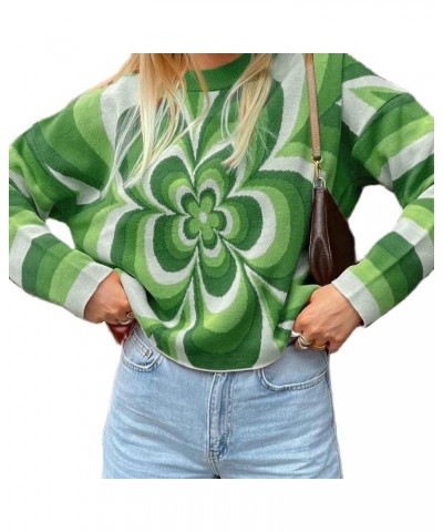 Women Oversized Sweater Long Sleeve Graphic Print Vintage Knitted Sweater Pullover Y2K Kawaii Preppy Grunge Knitwear L-green ...