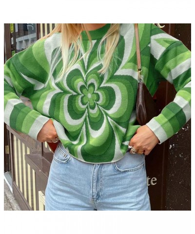 Women Oversized Sweater Long Sleeve Graphic Print Vintage Knitted Sweater Pullover Y2K Kawaii Preppy Grunge Knitwear L-green ...