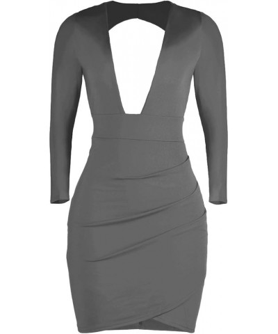 Women's Deep V Neck Bodycon Dress Long Sleeve Backless Sexy Club Party Dresses Dark Grey $11.19 Dresses