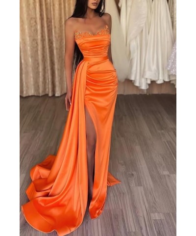 Women's Mermaid Prom Dresses Sequin Beaded Ball Gown Long Satin Formal Evening Gowns with high Slit Hot Pink $32.25 Dresses