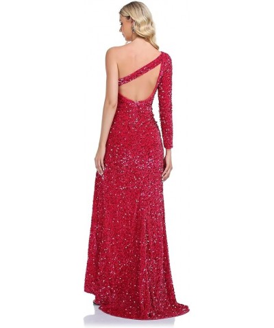 One Shoulder Long Sleeve Sequin Gowns Sparkly Mermaid Prom Dresses for Women Formal Evening Party Gold $40.32 Dresses