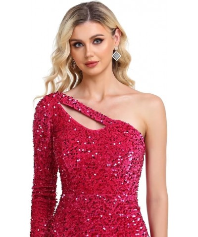 One Shoulder Long Sleeve Sequin Gowns Sparkly Mermaid Prom Dresses for Women Formal Evening Party Gold $40.32 Dresses