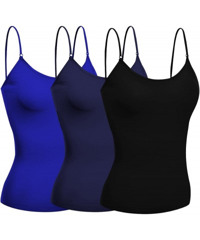 Women's Camisole Built in Bra Wireless Fabric Support Short Cami 3 Pk - Black, Navy, Royal $7.93 Tanks