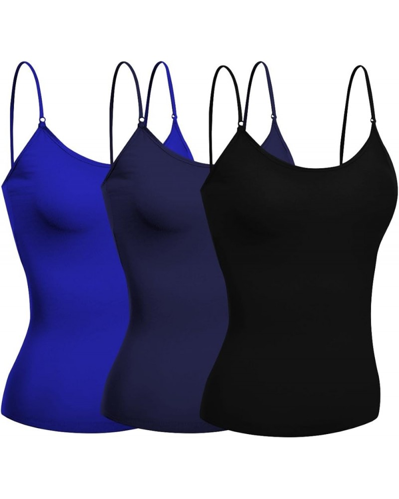 Women's Camisole Built in Bra Wireless Fabric Support Short Cami 3 Pk - Black, Navy, Royal $7.93 Tanks