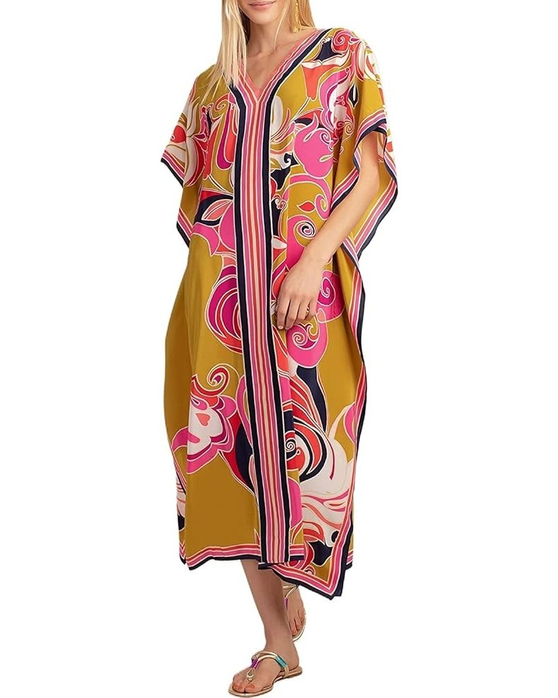 Womens Caftan Floral Print Kaftan Dress Short Sleeve Swimsuit Cover up Loungewear for Summer A2 $12.39 Swimsuits