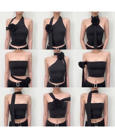 Women Sexy Halter Tank Tops Off Shoulder Hollow Backless Bandage Tube Top Y2k Sleeveless Scarf Crop Shirt Vintage M Black a $...