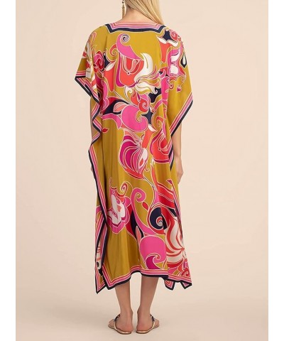 Womens Caftan Floral Print Kaftan Dress Short Sleeve Swimsuit Cover up Loungewear for Summer A2 $12.39 Swimsuits