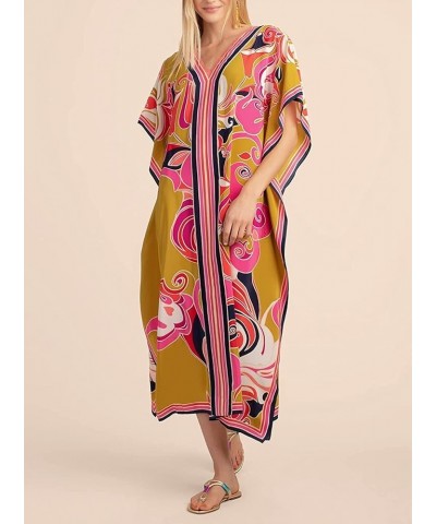 Womens Caftan Floral Print Kaftan Dress Short Sleeve Swimsuit Cover up Loungewear for Summer A2 $12.39 Swimsuits