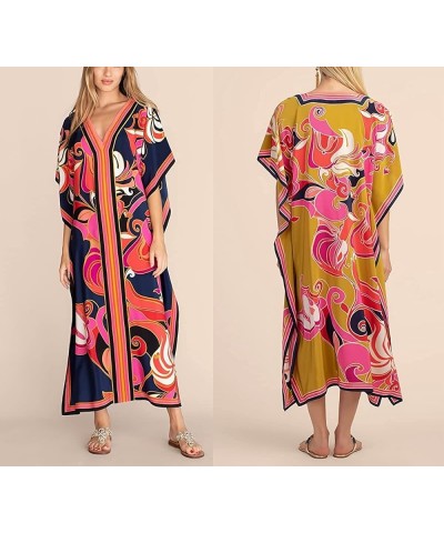 Womens Caftan Floral Print Kaftan Dress Short Sleeve Swimsuit Cover up Loungewear for Summer A2 $12.39 Swimsuits