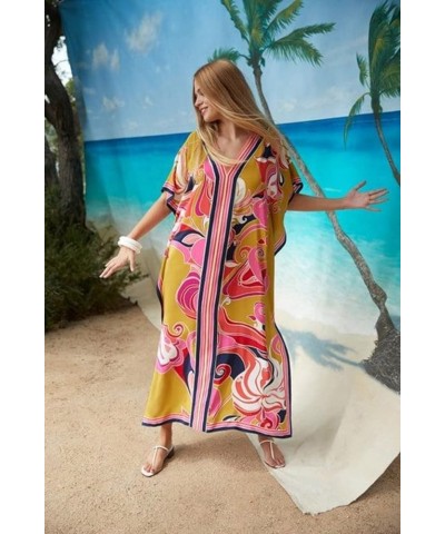 Womens Caftan Floral Print Kaftan Dress Short Sleeve Swimsuit Cover up Loungewear for Summer A2 $12.39 Swimsuits