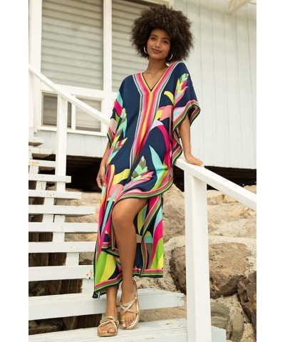 Womens Caftan Floral Print Kaftan Dress Short Sleeve Swimsuit Cover up Loungewear for Summer A2 $12.39 Swimsuits