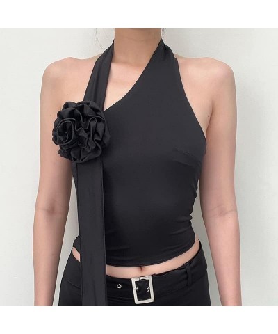 Women Sexy Halter Tank Tops Off Shoulder Hollow Backless Bandage Tube Top Y2k Sleeveless Scarf Crop Shirt Vintage M Black a $...