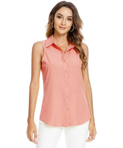 Womens Button Down Shirts Sleeveless Basic Casual Solid Summer Blouse Tops Orange Pink $13.76 Blouses