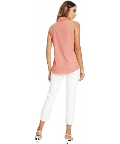 Womens Button Down Shirts Sleeveless Basic Casual Solid Summer Blouse Tops Orange Pink $13.76 Blouses