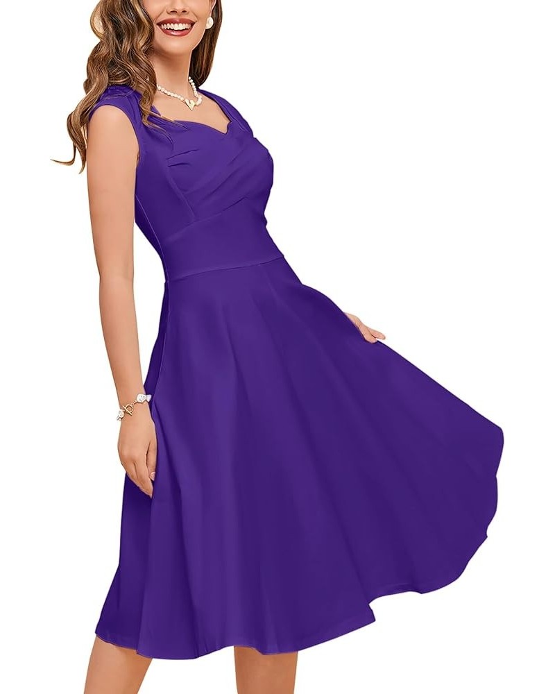 Women's 1950s Vintage Capshoulder Wedding Retro Swing Dress Blueviolet $18.44 Dresses