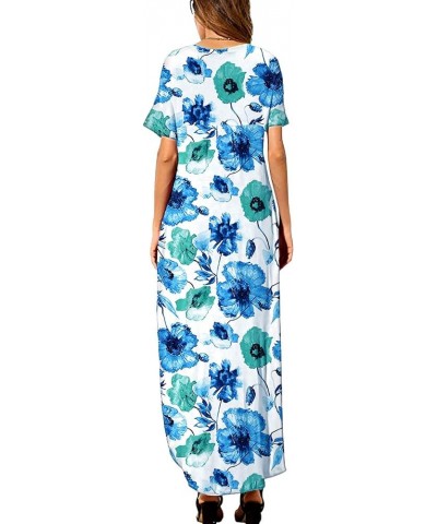 Women's Summer Maxi Dress Short Sleeve V Neck Casual Loose Long Beach Split Dresses with Pockets White Flower $16.31 Dresses