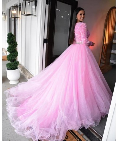 Long Sleeve Prom Dresses for Women Sequin Formal Dress Tulle Ball Gown V Neck Sexy Evening Gowns Pink $36.90 Dresses