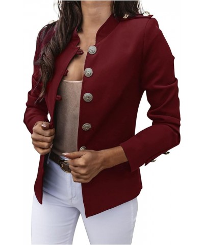 Blazer Jackets for Womens Mock Neck Button Jacket Open Front Cardigan Blouse Tops Business Casual Suit Coats Wine $9.68 Blazers