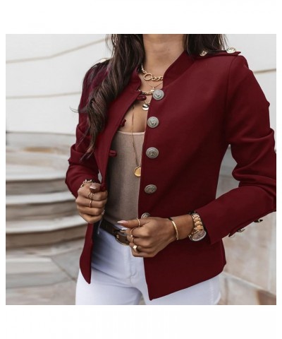 Blazer Jackets for Womens Mock Neck Button Jacket Open Front Cardigan Blouse Tops Business Casual Suit Coats Wine $9.68 Blazers