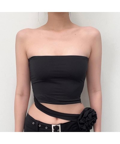 Women Sexy Halter Tank Tops Off Shoulder Hollow Backless Bandage Tube Top Y2k Sleeveless Scarf Crop Shirt Vintage M Black a $...