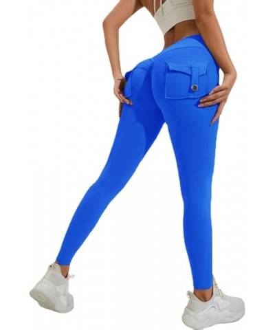 Scrunch Butt Leggings with Pockets for Women High Waist Tight Cargo Pants Work Pants Gym Workout Leggings Brightblue $12.47 A...