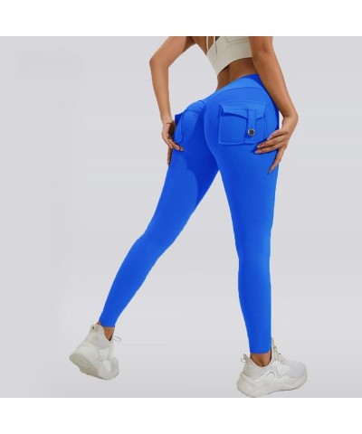 Scrunch Butt Leggings with Pockets for Women High Waist Tight Cargo Pants Work Pants Gym Workout Leggings Brightblue $12.47 A...