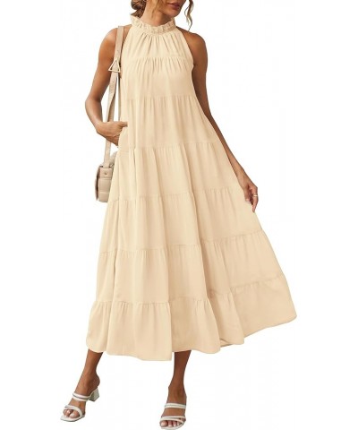 Women's 2024 Summer Maxi Dress Casual Floral Tiered Flowy Long Sundress Halter Sleeveless Boho Beach Dresses C-apricot $27.02...