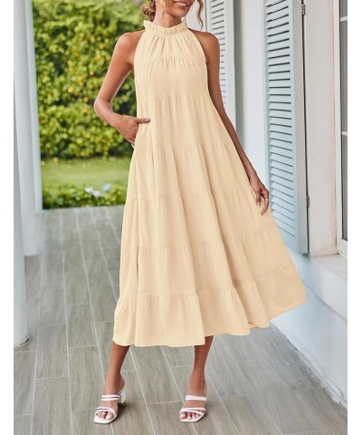 Women's 2024 Summer Maxi Dress Casual Floral Tiered Flowy Long Sundress Halter Sleeveless Boho Beach Dresses C-apricot $27.02...