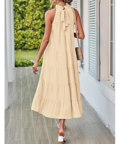 Women's 2024 Summer Maxi Dress Casual Floral Tiered Flowy Long Sundress Halter Sleeveless Boho Beach Dresses C-apricot $27.02...