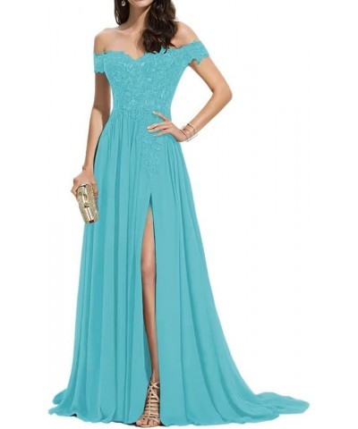 Laces Chiffon Prom Dresses for Women Off Shoulder Long Slit Bridesmiad Formal Evening Party Gown ZS28 Jade $37.68 Dresses