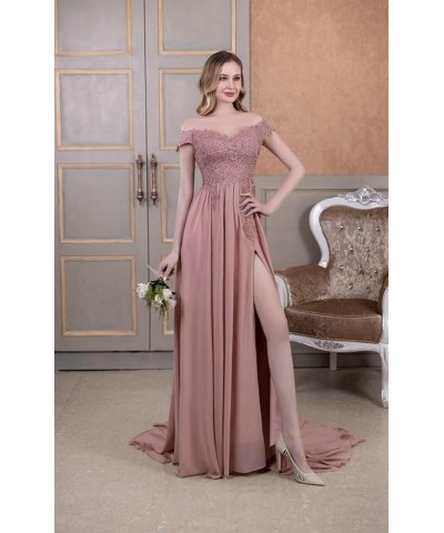 Laces Chiffon Prom Dresses for Women Off Shoulder Long Slit Bridesmiad Formal Evening Party Gown ZS28 Jade $37.68 Dresses