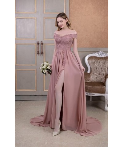 Laces Chiffon Prom Dresses for Women Off Shoulder Long Slit Bridesmiad Formal Evening Party Gown ZS28 Jade $37.68 Dresses