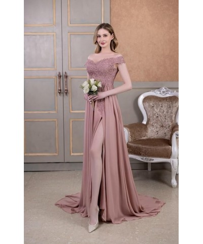 Laces Chiffon Prom Dresses for Women Off Shoulder Long Slit Bridesmiad Formal Evening Party Gown ZS28 Jade $37.68 Dresses