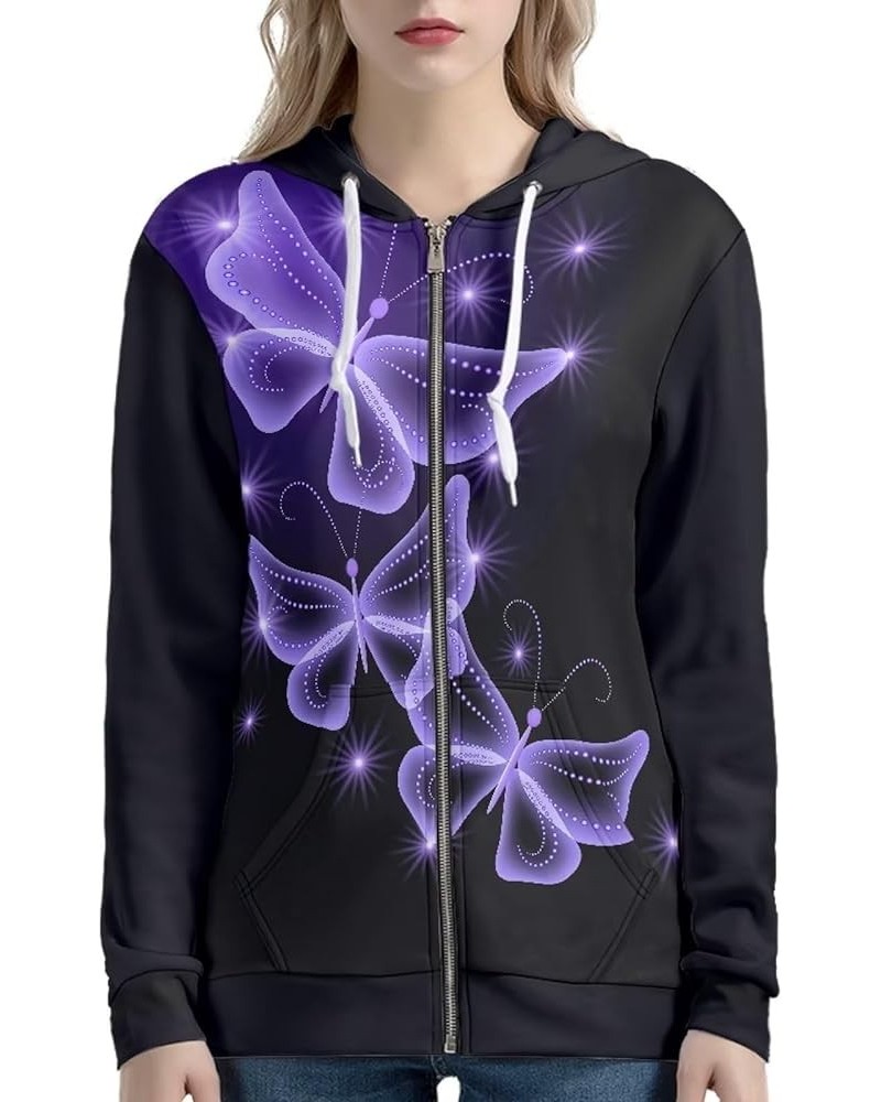 Women's Fashion Hoodies Sweatshirts Cute Zip Up Hoodies for Long Sleeve Active Hoodie Costume Tops Butterfly Purple and Black...