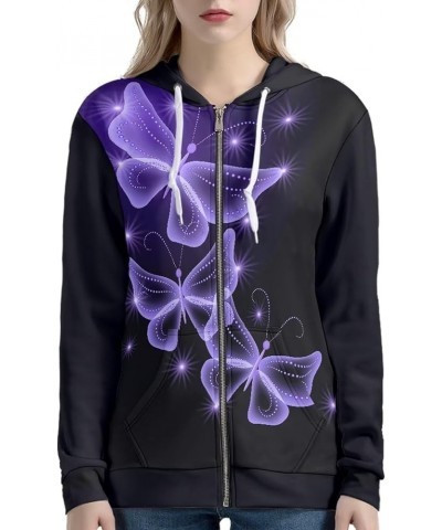 Women's Fashion Hoodies Sweatshirts Cute Zip Up Hoodies for Long Sleeve Active Hoodie Costume Tops Butterfly Purple and Black...