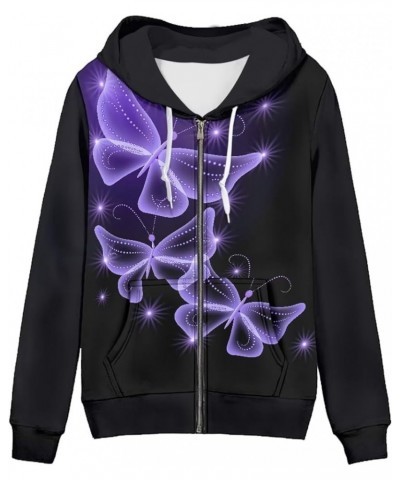 Women's Fashion Hoodies Sweatshirts Cute Zip Up Hoodies for Long Sleeve Active Hoodie Costume Tops Butterfly Purple and Black...