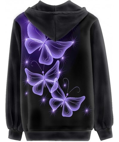 Women's Fashion Hoodies Sweatshirts Cute Zip Up Hoodies for Long Sleeve Active Hoodie Costume Tops Butterfly Purple and Black...