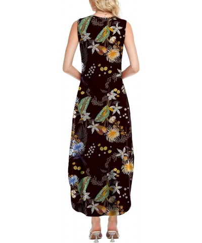 Women's Summer Maxi Dresses V Neck Sleeveless Beach Casual Loose Long Split Dress with Pocket Flower 04 $17.50 Dresses