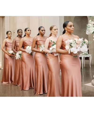 Satin Bridesmaid Dresses Long Spaghetti Straps Cowl Neck Formal Dress with Slit Gold $43.19 Dresses