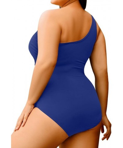 Plus Size One Piece Swimsuit for Women Tummy Control Bathing Suits One Shoulder Swimwear Blue $22.41 Swimsuits