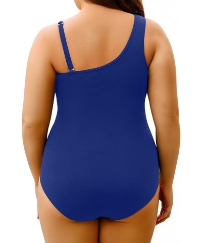 Plus Size One Piece Swimsuit for Women Tummy Control Bathing Suits One Shoulder Swimwear Blue $22.41 Swimsuits