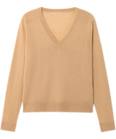 Women's Merino Wool Sweater Casual Lightweight V Neck Raglan Sleeve Knit Top Loose Pullover Camel $29.57 Sweaters