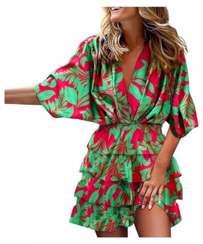 Beach Dresses for Women,2023 Summer Casual Trendy Loose Batwing Sleeve Mini Dress,Floral Flowy Hem Boho Dress D-green $18.03 ...