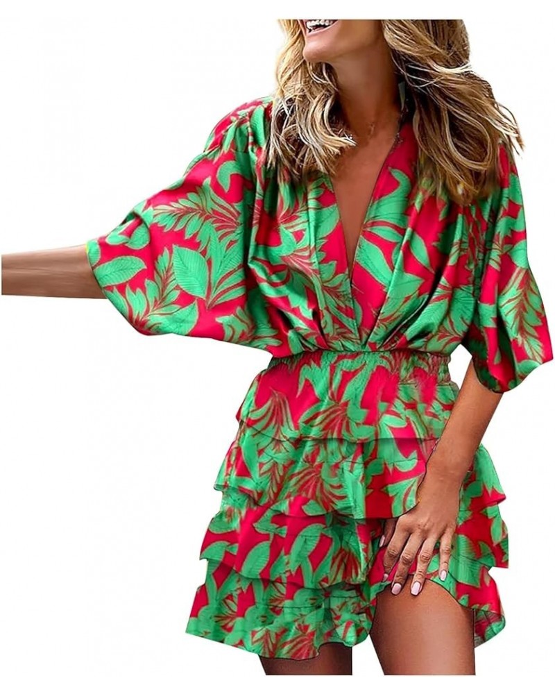 Beach Dresses for Women,2023 Summer Casual Trendy Loose Batwing Sleeve Mini Dress,Floral Flowy Hem Boho Dress D-green $18.03 ...